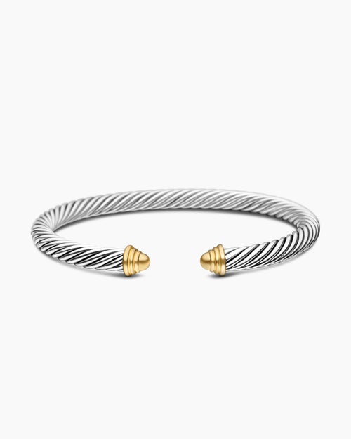 Womens Classic Cable Bracelet in Sterling Silver with 14K Yellow Gold Domes, 5mm