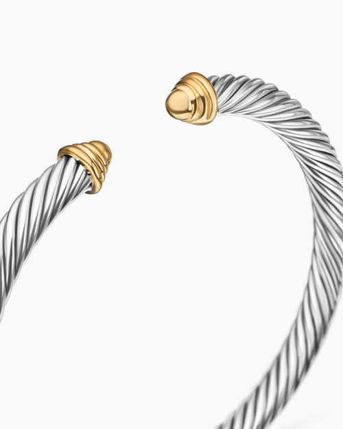 Womens Classic Cable Bracelet in Sterling Silver with 14K Yellow Gold Domes, 5mm