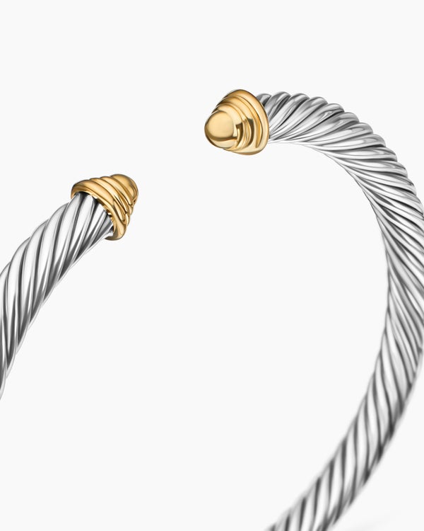 Classic Cable Bracelet in Sterling Silver with 14K Yellow Gold Domes, 5mm