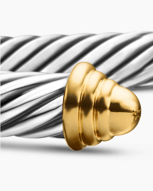 Womens Classic Cable Bracelet in Sterling Silver with 14K Yellow Gold Domes, 5mm