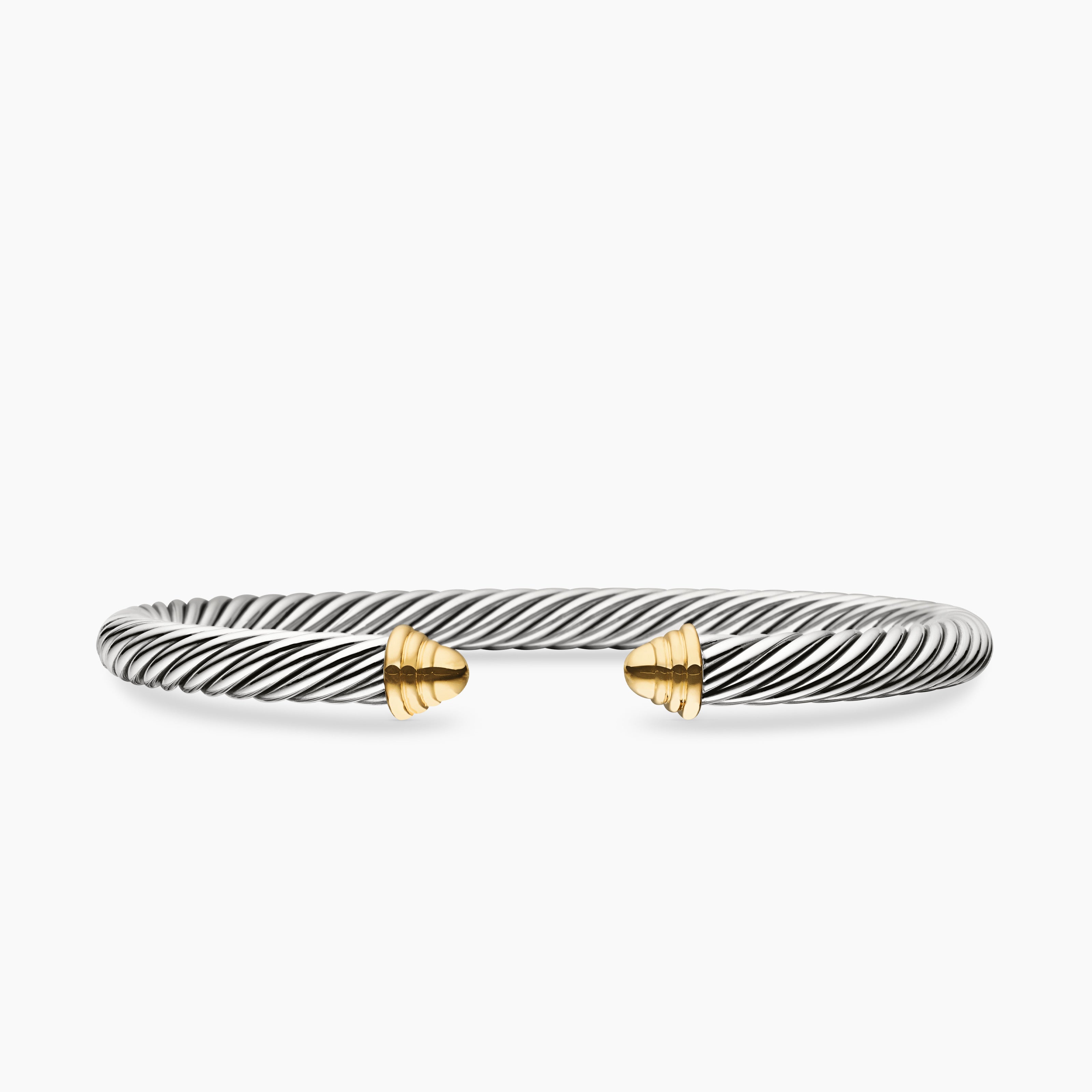 Womens Classic Cable Bracelet in Sterling Silver with 14K Yellow Gold Domes, 5mm