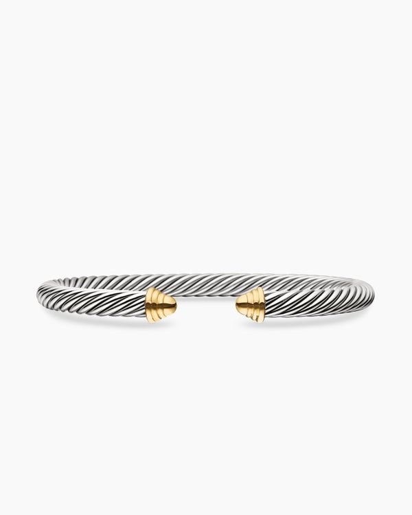 Classic Cable Bracelet in Sterling Silver with 14K Yellow Gold Domes, 5mm