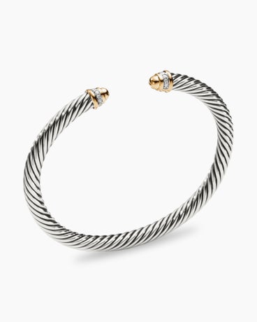 Classic Cable Bracelet in Sterling Silver with 18K Yellow Gold, Gold Domes and Diamonds, 5mm