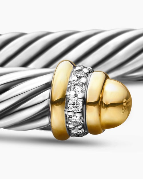 Womens Classic Cable Bracelet in Sterling Silver with 18K Yellow Gold and Diamonds, 5mm