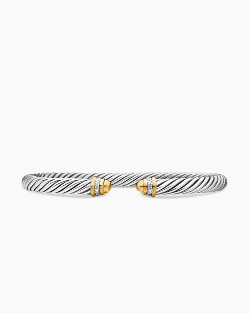 Bracelet Cable classique en argent massif avec or jaune 18 carats et diamants, 5 mm femme
