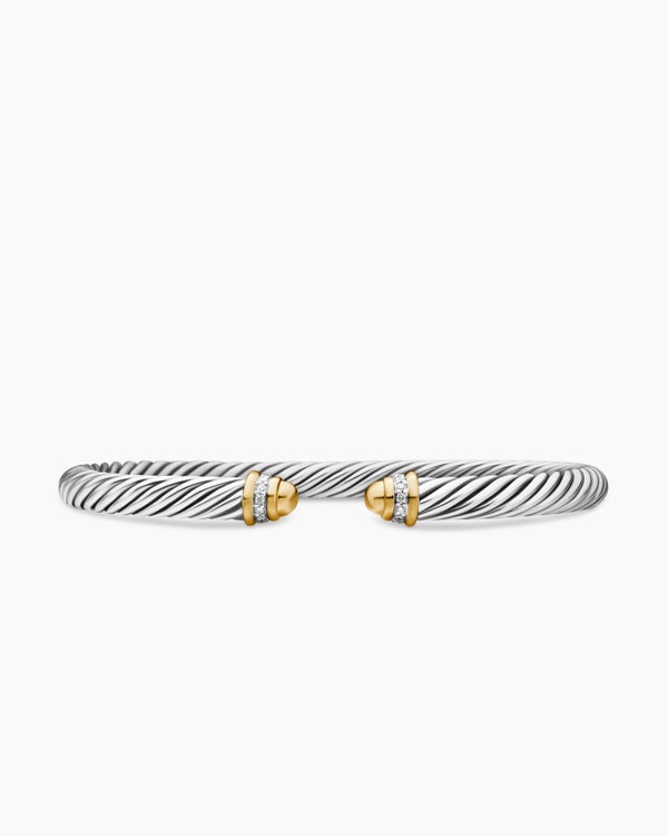 Classic Cable Bracelet in Sterling Silver with 18K Yellow Gold and Diamonds, 5mm