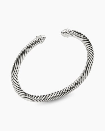 Classic Cable Bracelet in Sterling Silver with Diamonds, 5mm