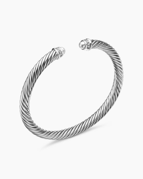 Womens Classic Cable Bracelet in Sterling Silver with Diamonds, 5mm