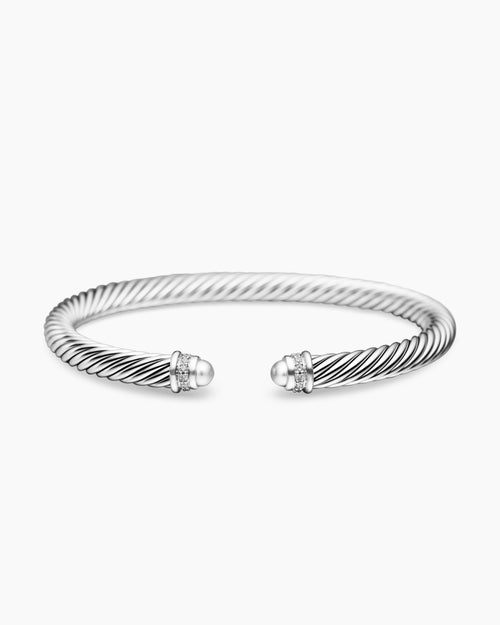 Womens Classic Cable Bracelet in Sterling Silver with Diamonds, 5mm