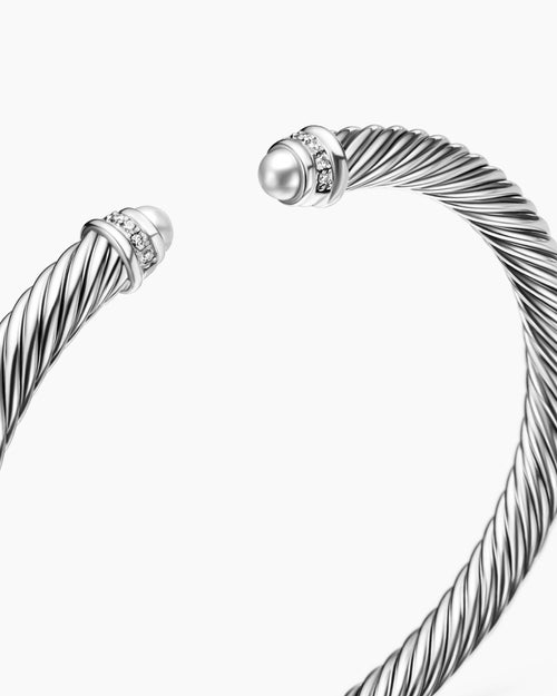 Womens Classic Cable Bracelet in Sterling Silver with Diamonds, 5mm