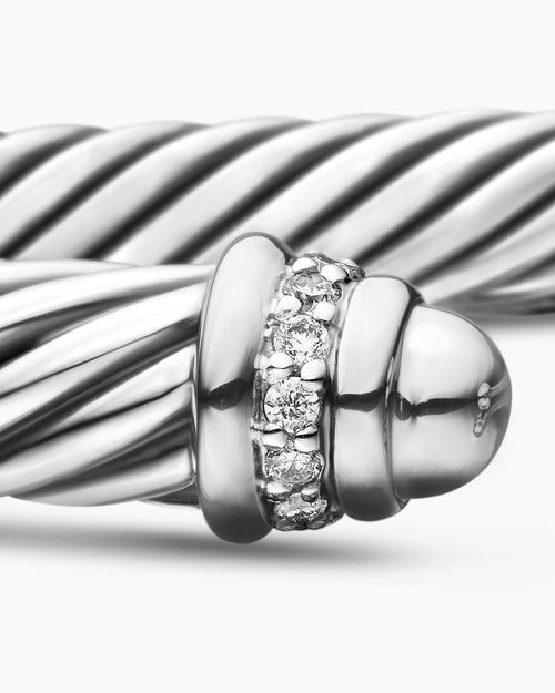 Womens Classic Cable Bracelet in Sterling Silver with Diamonds, 5mm