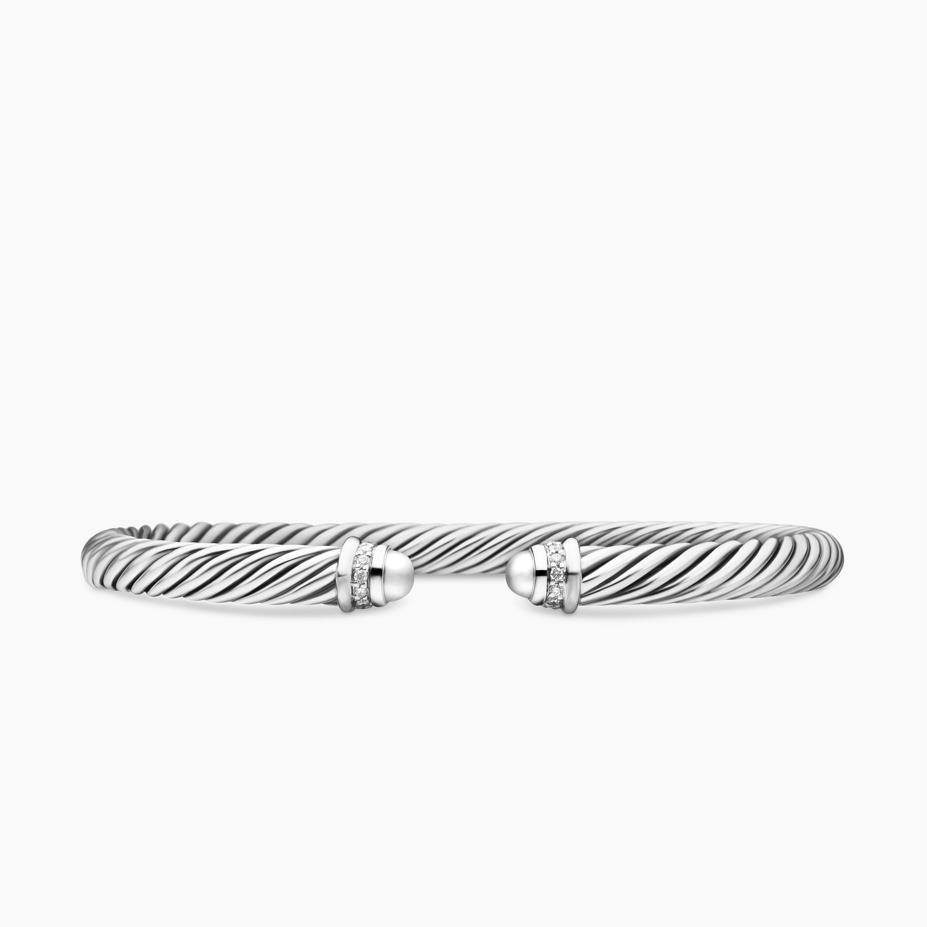 Womens Classic Cable Bracelet in Sterling Silver with Diamonds, 5mm