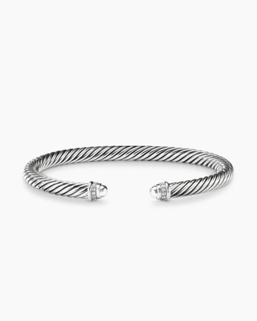 Classic Cable Bracelet in Sterling Silver with Diamonds, 5mm