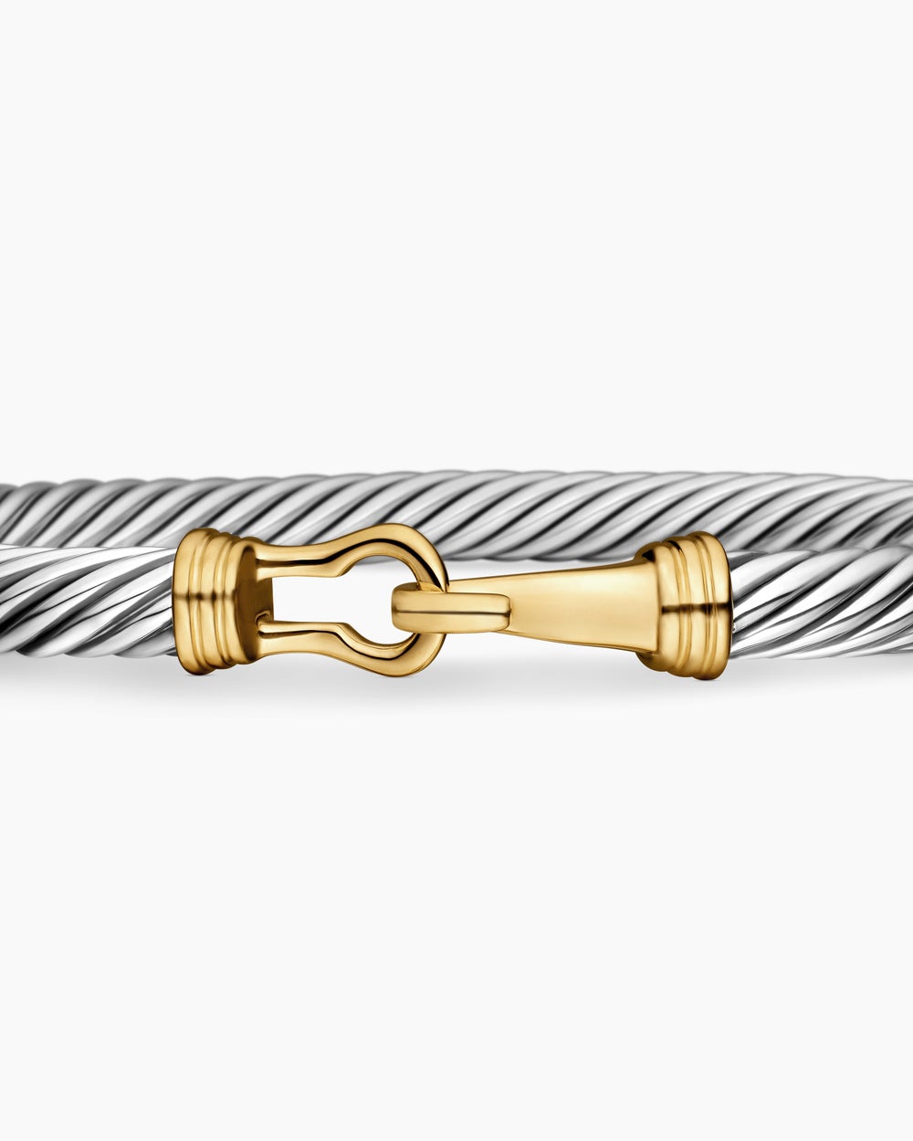 Womens Buckle Classic Cable Bracelet in Sterling Silver with 14K Yellow Gold, 5mm