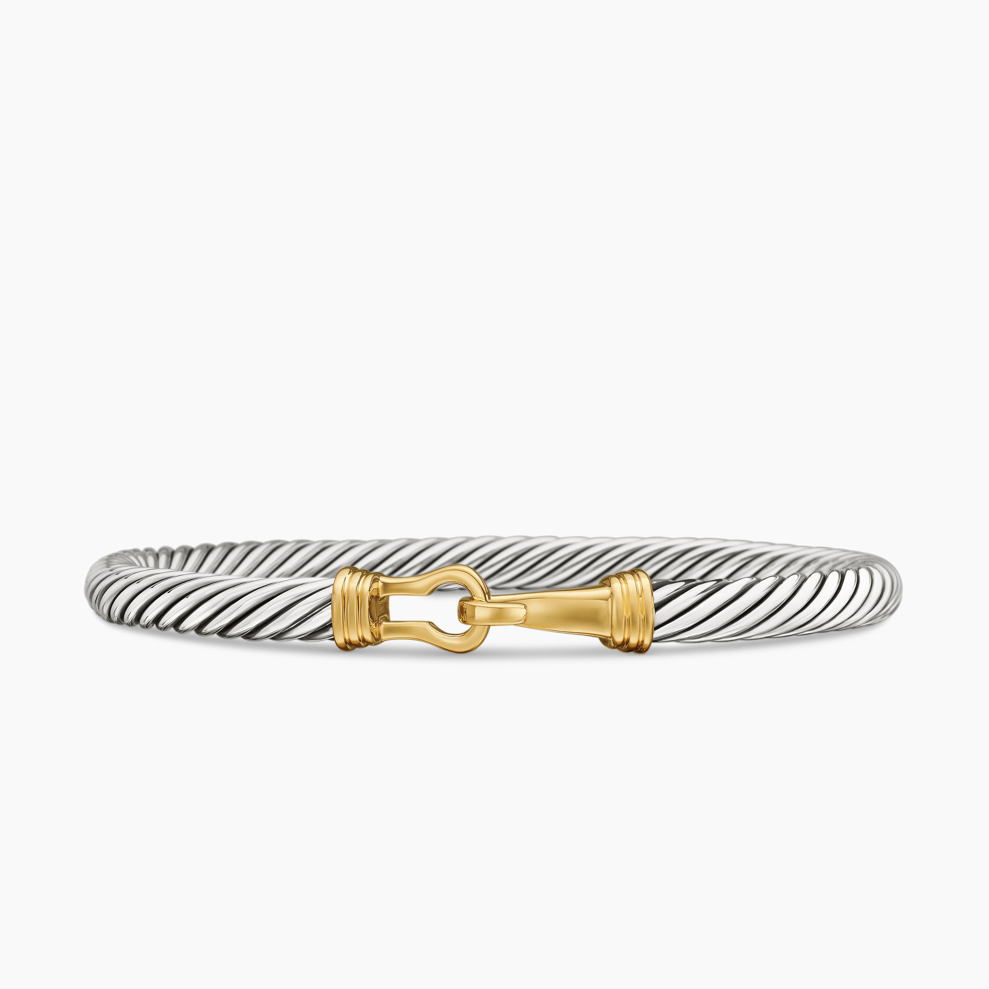 Womens Buckle Classic Cable Bracelet in Sterling Silver with 14K Yellow Gold, 5mm