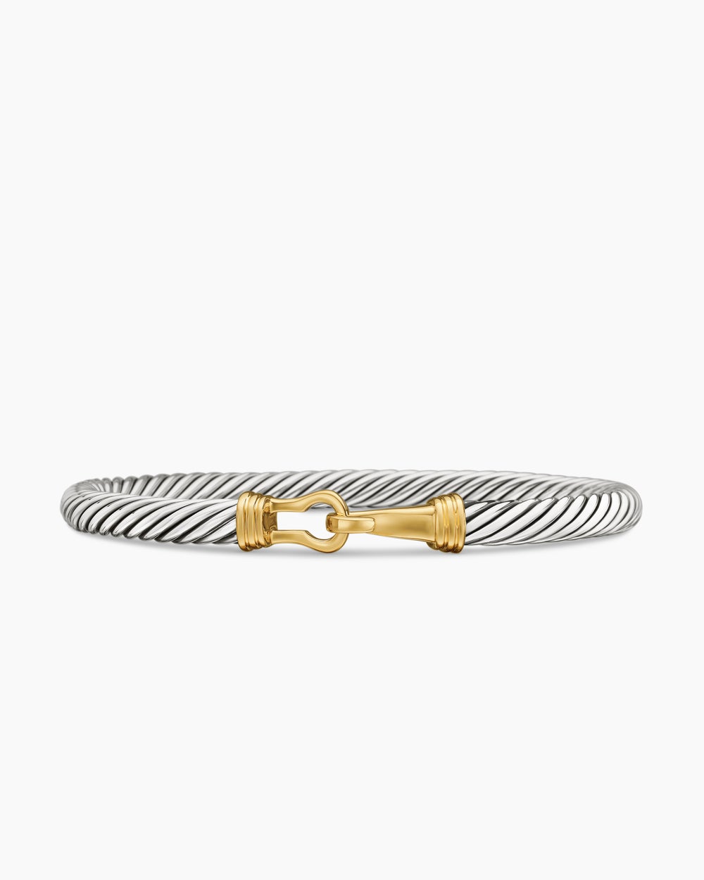 Womens Buckle Classic Cable Bracelet in Sterling Silver with 14K Yellow Gold, 5mm