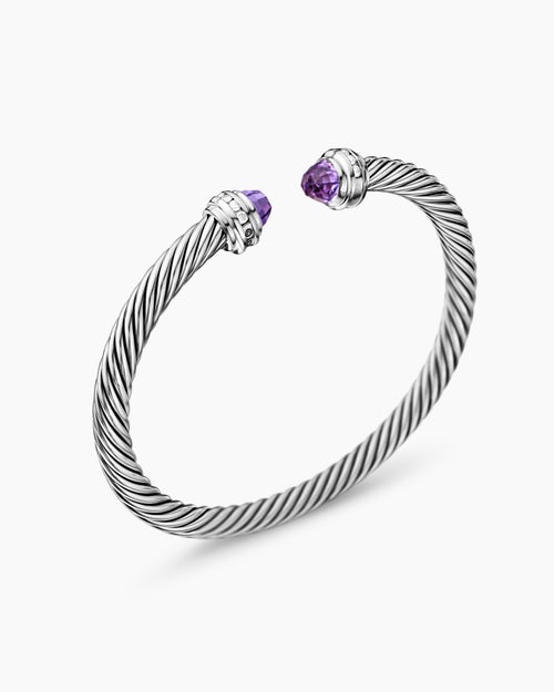 Womens Classic Cable Bracelet in Sterling Silver with Diamonds, 5mm