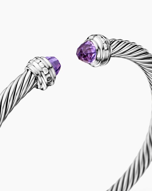 Womens Classic Cable Bracelet in Sterling Silver with Diamonds, 5mm