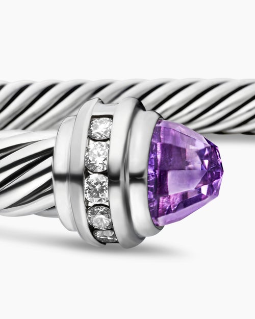 Womens Classic Cable Bracelet in Sterling Silver with Diamonds, 5mm