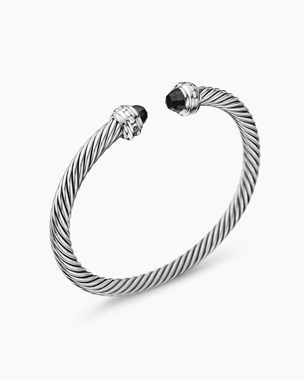 Classic Cable Bracelet in Sterling Silver with Diamonds, 5mm