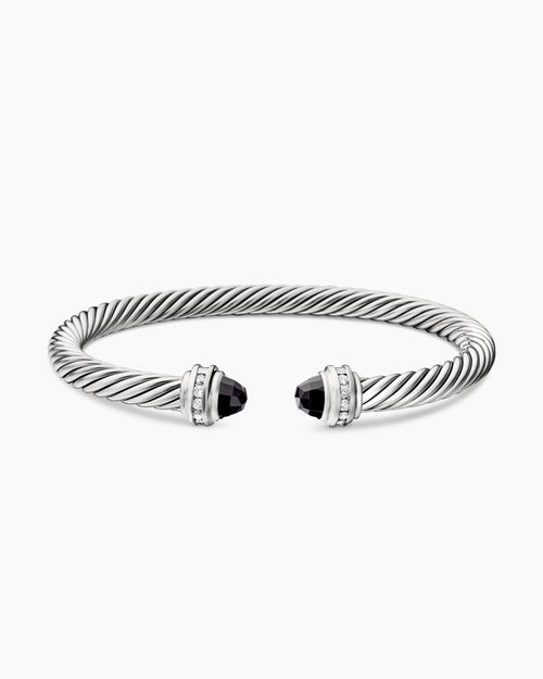 Womens Classic Cable Bracelet in Sterling Silver with Diamonds, 5mm