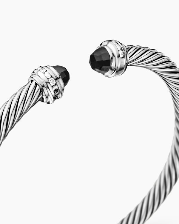 Classic Cable Bracelet in Sterling Silver with Diamonds, 5mm