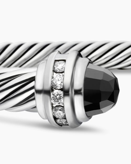Womens Classic Cable Bracelet in Sterling Silver with Diamonds, 5mm