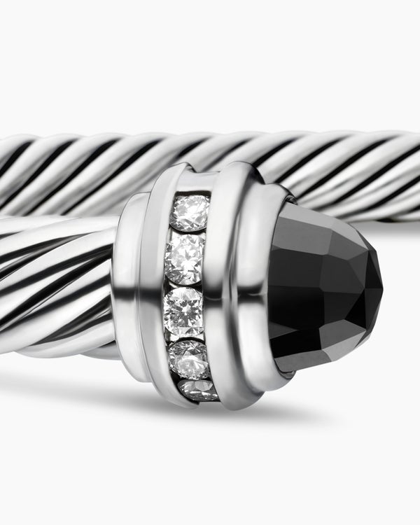 Classic Cable Bracelet in Sterling Silver with Diamonds, 5mm