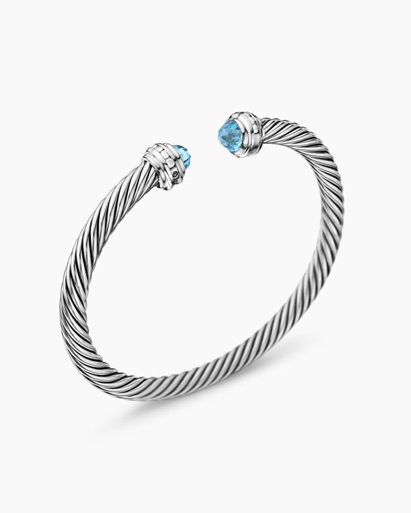Classic Cable Bracelet in Sterling Silver with Diamonds, 5mm