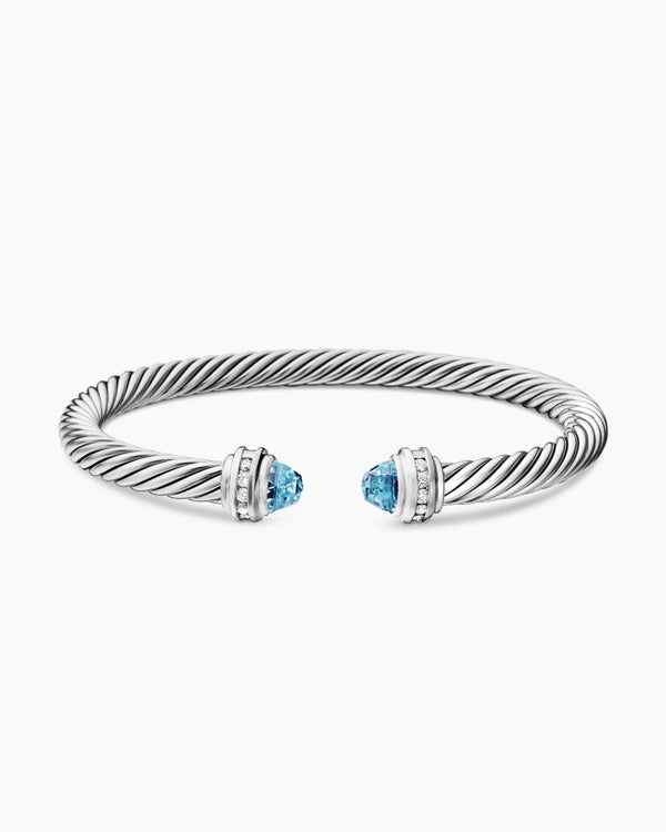 Classic Cable Bracelet in Sterling Silver with Diamonds, 5mm