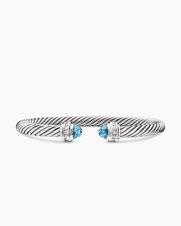 Classic Cable Bracelet in Sterling Silver with Diamonds, 5mm