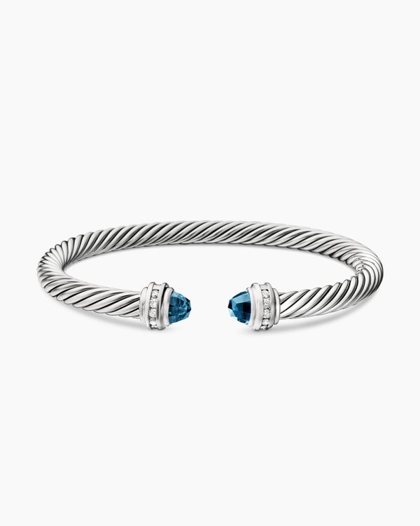 Classic Cable Bracelet in Sterling Silver with Hampton Blue Topaz and Diamonds, 5mm