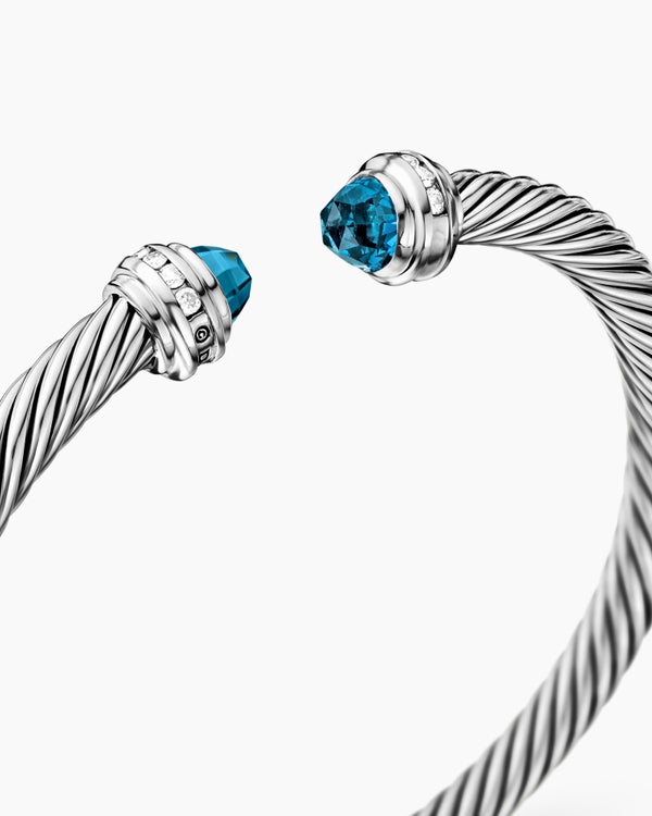Classic Cable Bracelet in Sterling Silver with Hampton Blue Topaz and Diamonds, 5mm