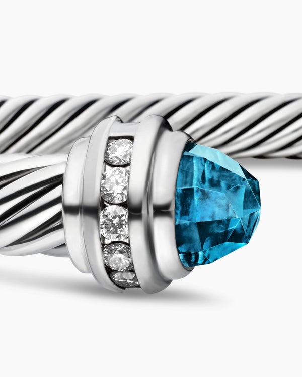 Classic Cable Bracelet in Sterling Silver with Hampton Blue Topaz and Diamonds, 5mm