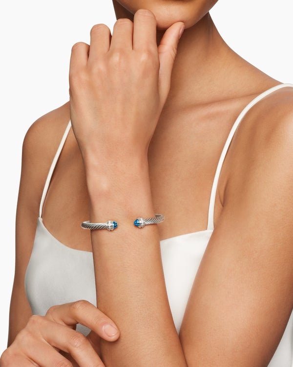 Classic Cable Bracelet in Sterling Silver with Hampton Blue Topaz and Diamonds, 5mm