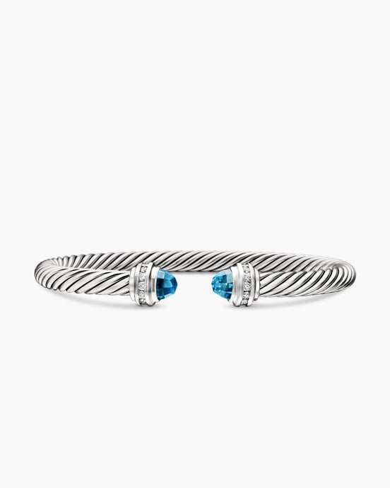 Classic Cable Bracelet in Sterling Silver with Hampton Blue Topaz and Diamonds, 5mm