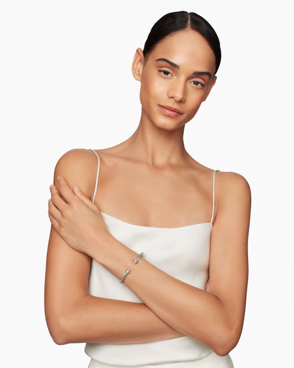 Classic Cable Bracelet in Sterling Silver with Pearls and Diamonds, 5mm