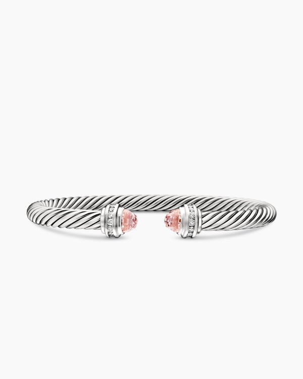 Classic Cable Bracelet in Sterling Silver with Diamonds, 5mm