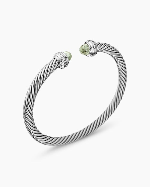 Womens Classic Cable Bracelet in Sterling Silver with Diamonds, 5mm