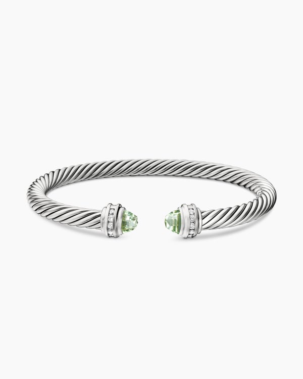 Classic Cable Bracelet in Sterling Silver with Diamonds, 5mm