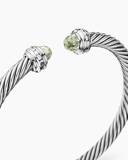 Womens Classic Cable Bracelet in Sterling Silver with Diamonds, 5mm