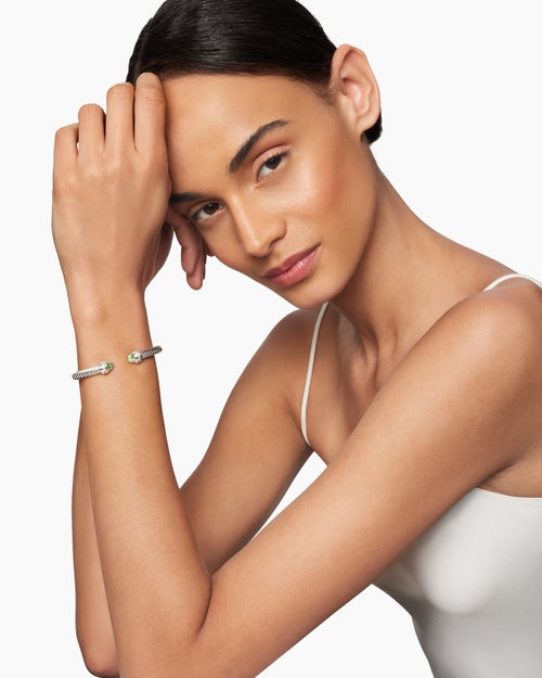 Womens Classic Cable Bracelet in Sterling Silver with Diamonds, 5mm