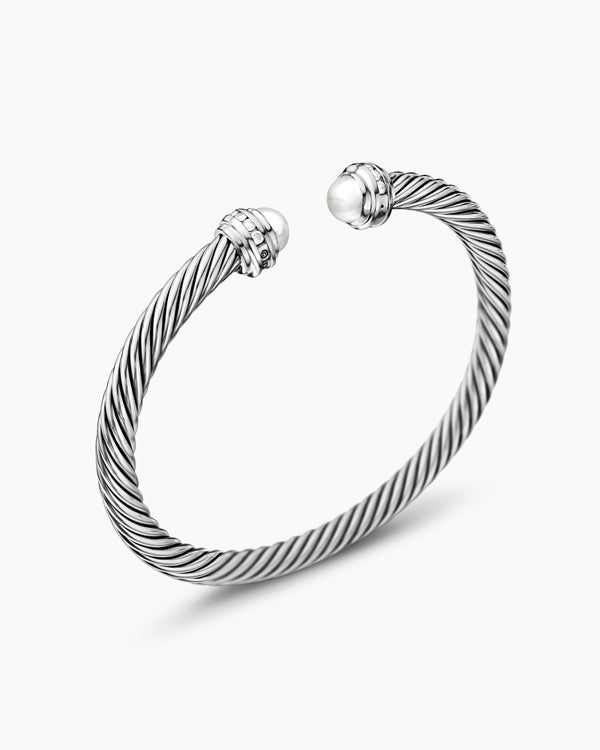 Classic Cable Bracelet in Sterling Silver with Diamonds, 5mm