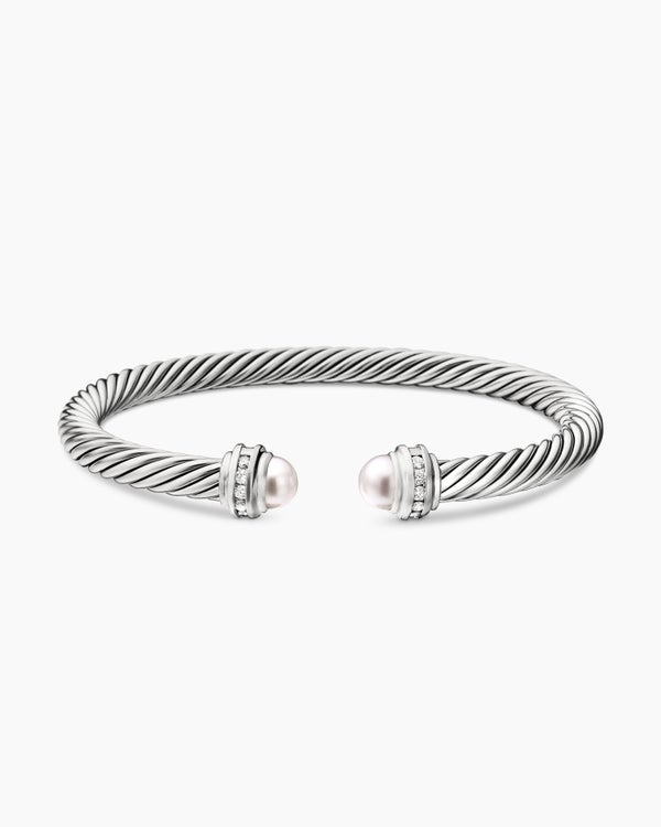 Classic Cable Bracelet in Sterling Silver with Diamonds, 5mm