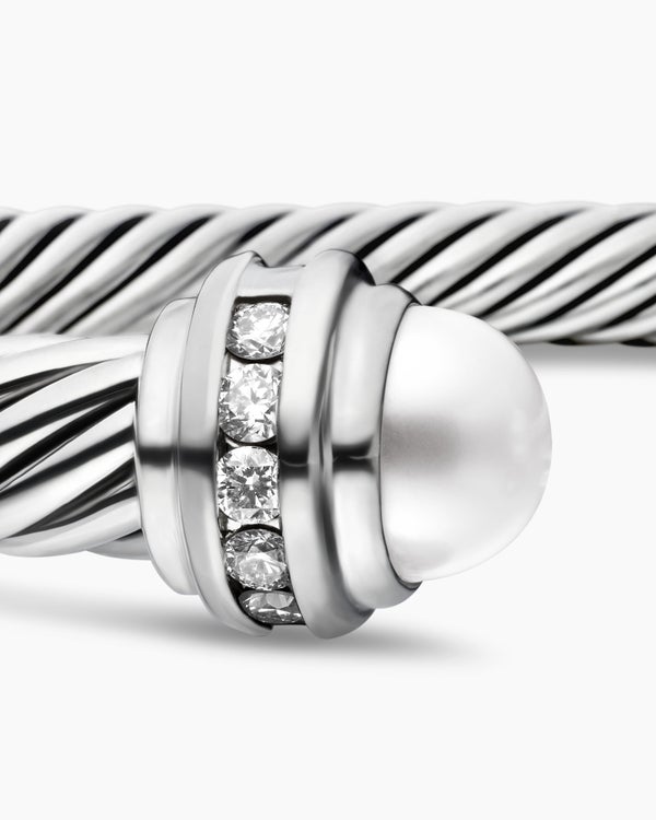 Classic Cable Bracelet in Sterling Silver with Diamonds, 5mm