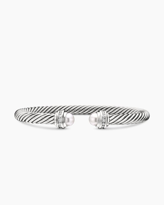 Classic Cable Bracelet in Sterling Silver with Diamonds, 5mm