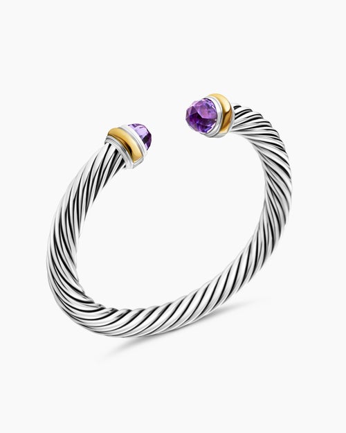Womens Classic Cable Bracelet in Sterling Silver with 14K Yellow Gold, 7mm