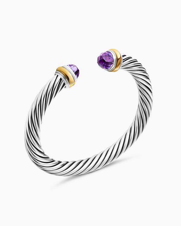 Classic Cable Bracelet in Sterling Silver with 14K Yellow Gold and Amethyst, 7mm