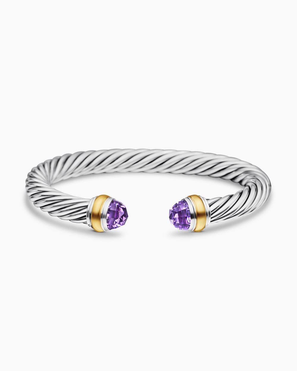 Womens Classic Cable Bracelet in Sterling Silver with 14K Yellow Gold, 7mm