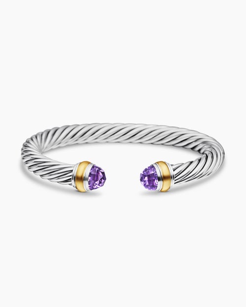 Womens Classic Cable Bracelet in Sterling Silver with 14K Yellow Gold, 7mm
